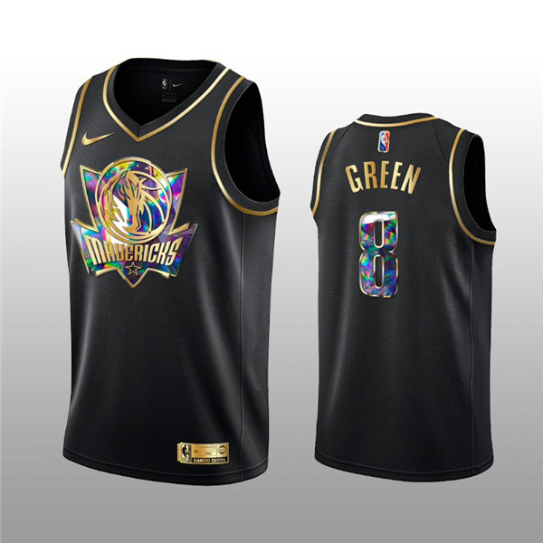 Men's Dallas Mavericks #8 Josh Green 2021/22 Black Golden Edition 75th Anniversary Diamond Logo Stitched Basketball Jersey